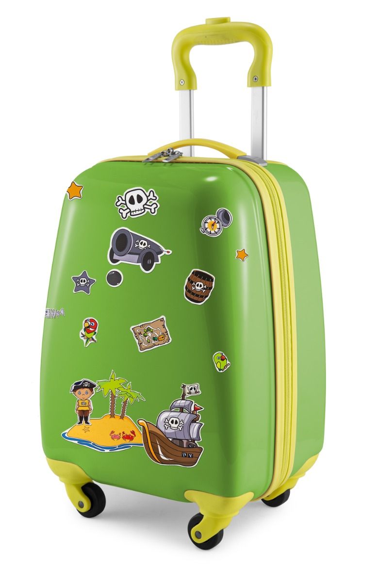Para crianças - Mala infantil com adesivos refletivos de piratas, mala infantil rígida, bagagem de mão, 24 litros