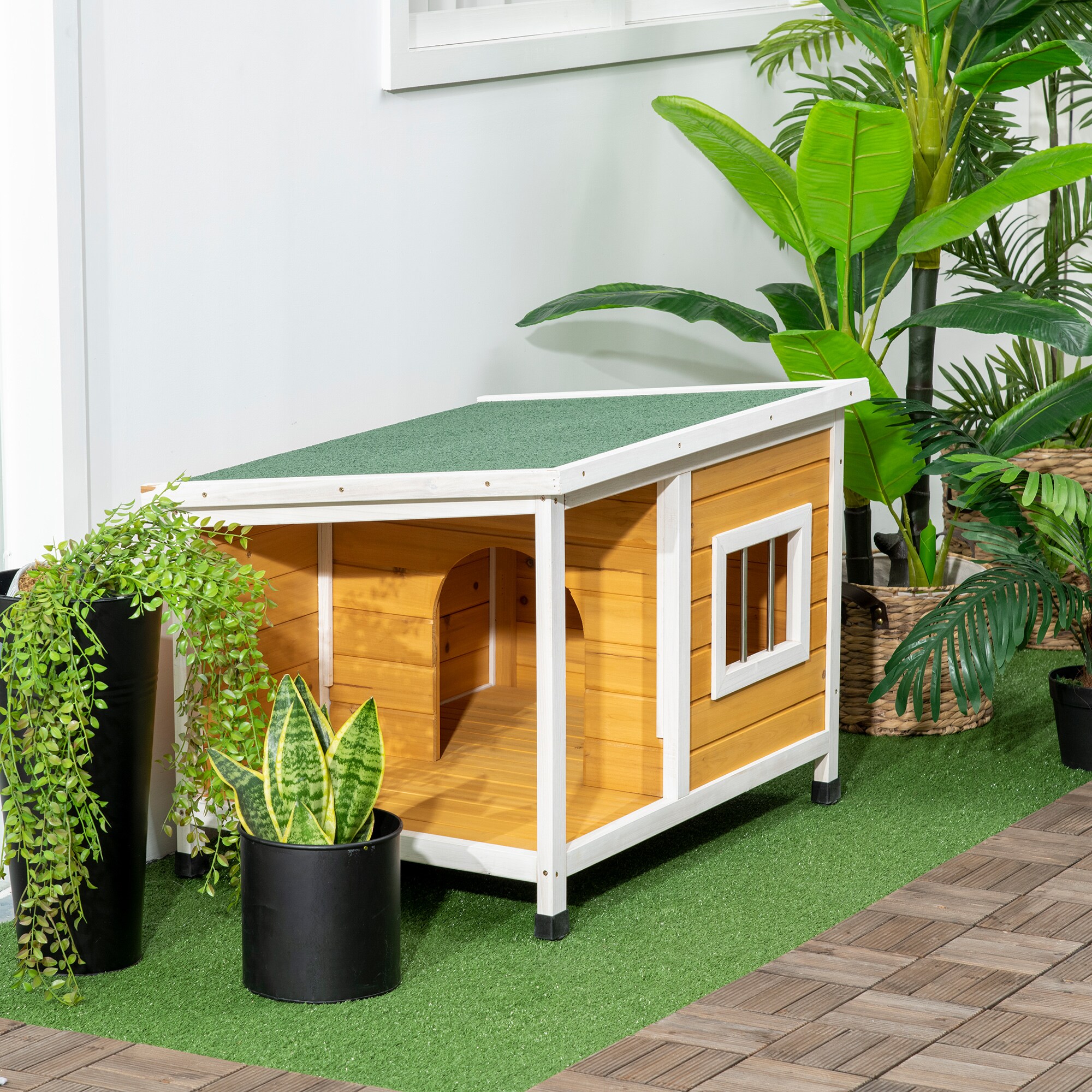 PawHut Hundehütte mit Terrasse für kleinere Hunde orange 85,5L x 62B x 60H cm