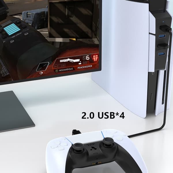 4-ports USB-hub for Sony PS5 Slim Expansion Hub-laderadapter