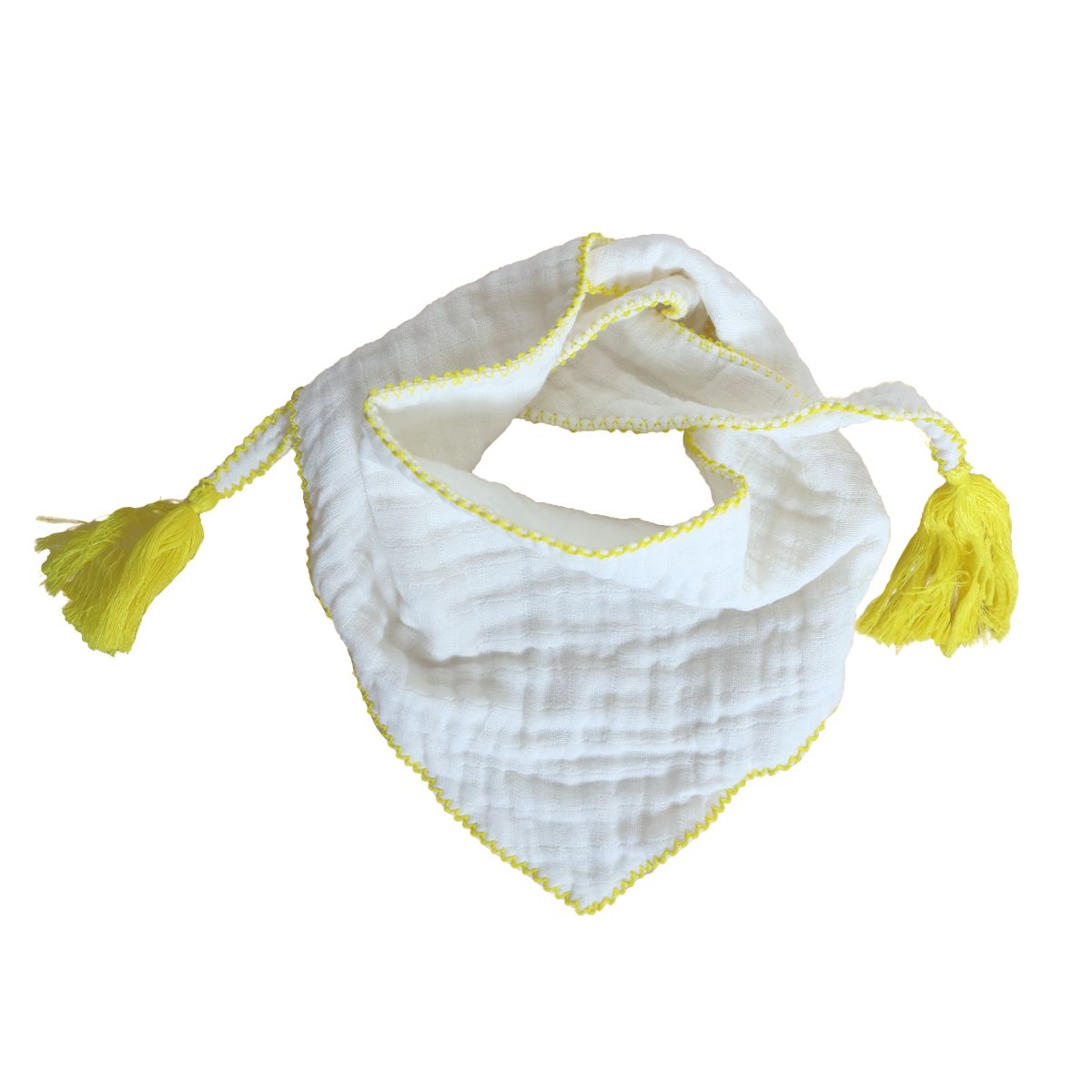 Foulard écru pompons jaune - Aqua Flower Amande