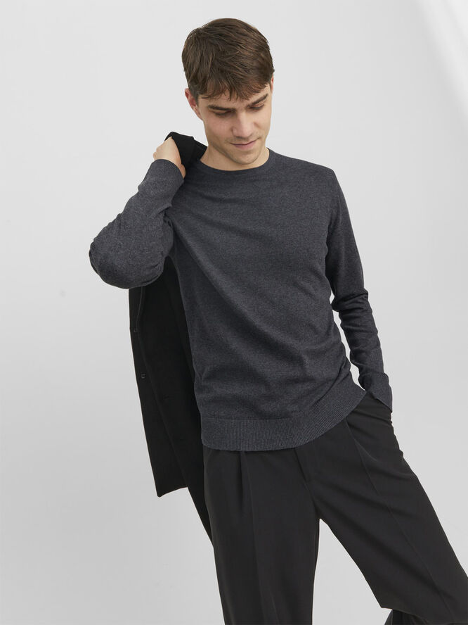 Jack & Jones JJEEMIL KNIT CREW NECK NOOS Dark grey melange
