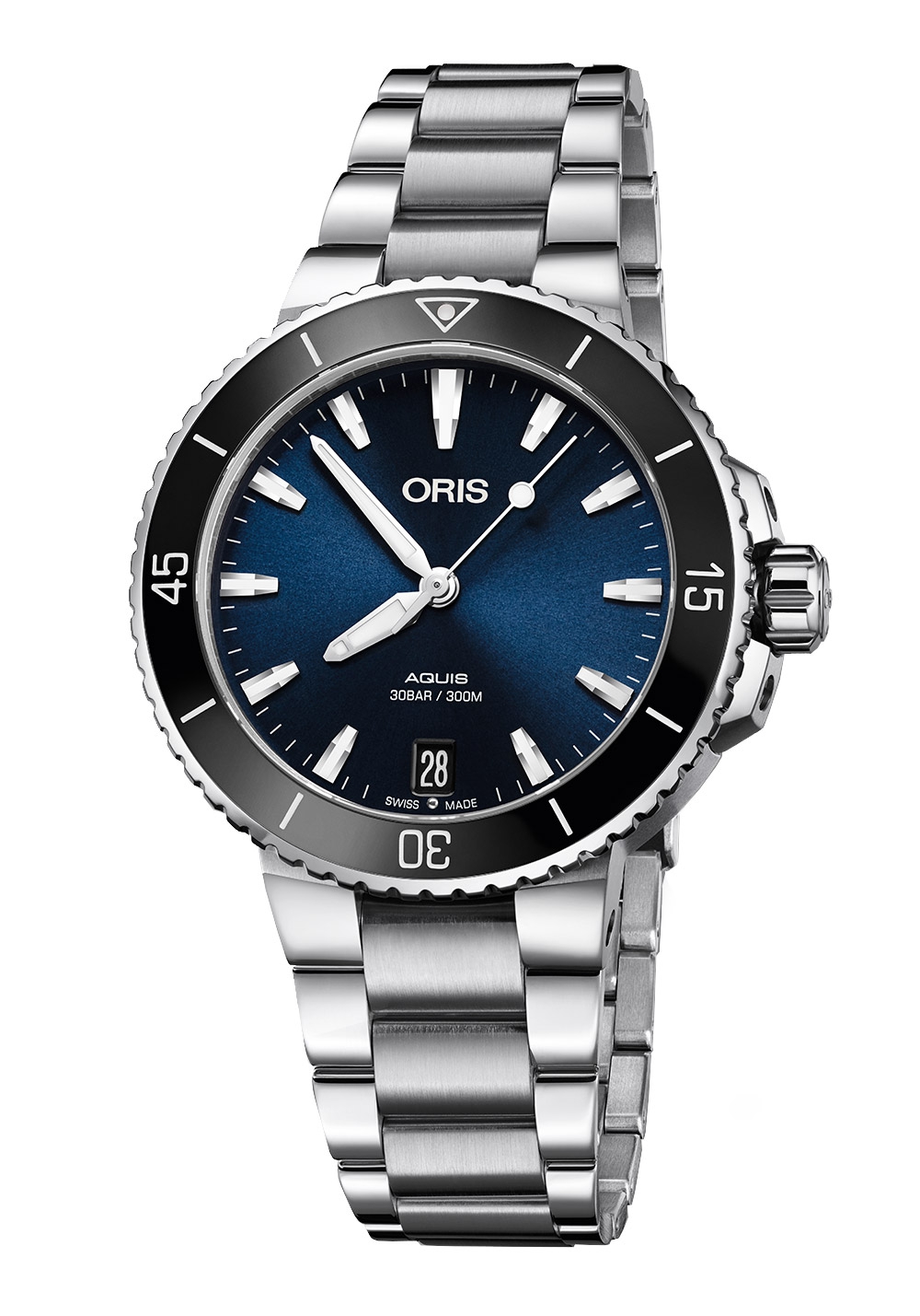 Oris Damenuhr Aquis Date Automatik-Taucheruhr Blau