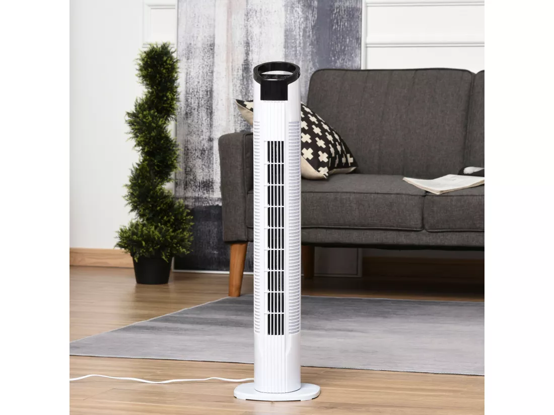HOMCOM Ventilateur colonne tour oscillant 50 W silencieux télécommande incluse minuterie 3 modes 3 vitesses blanc noir