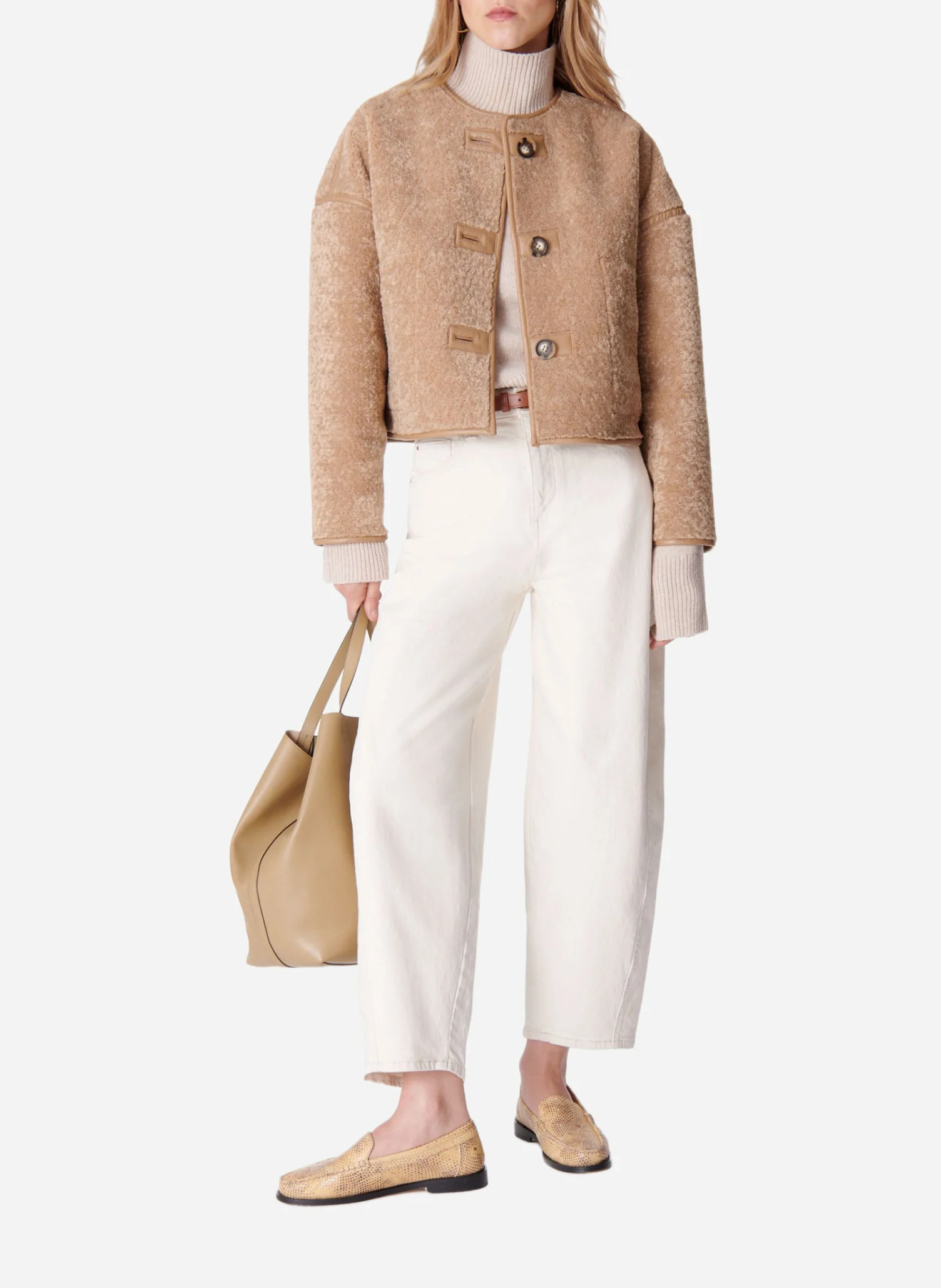 DUOMO - Blouse ample effet cuir et shearling | Beige