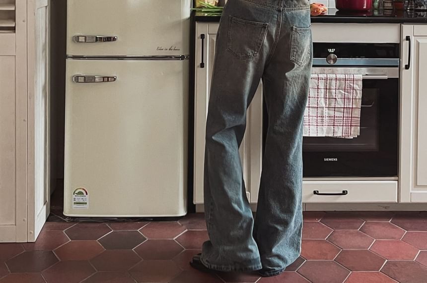 SeoulPop - High Waist Washed Boot Cut Jeans