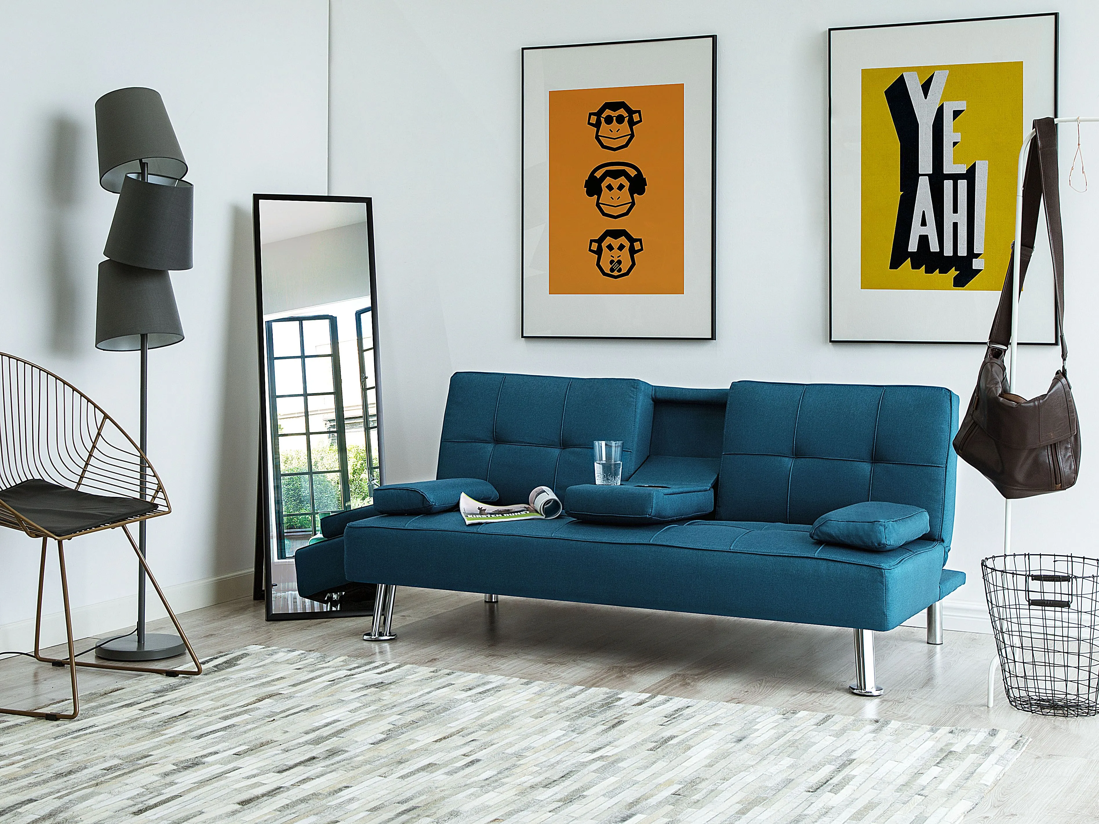 Slaapbank 3-zits ROXEN Stof Blauw