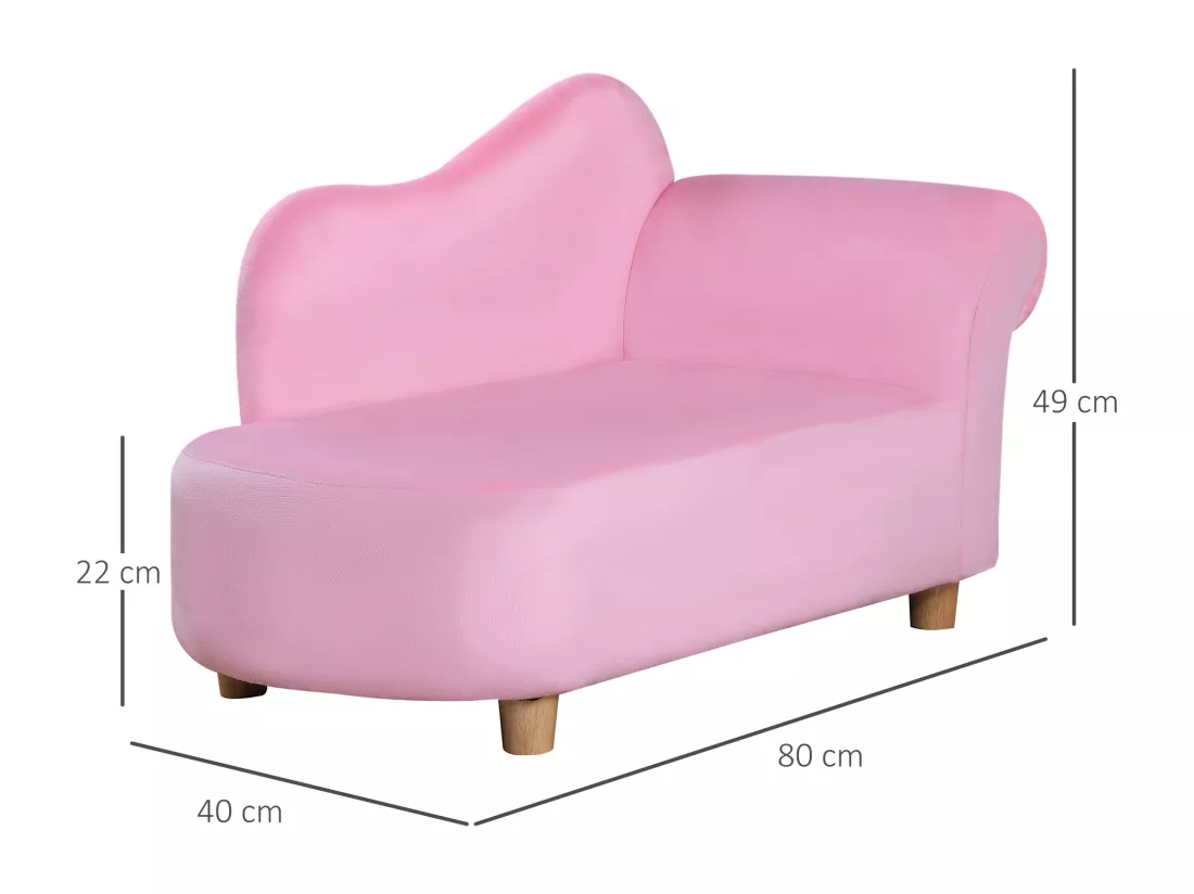 Méridienne canapé enfant design girly piètement bois revêtement grande douceur toucher velours rose