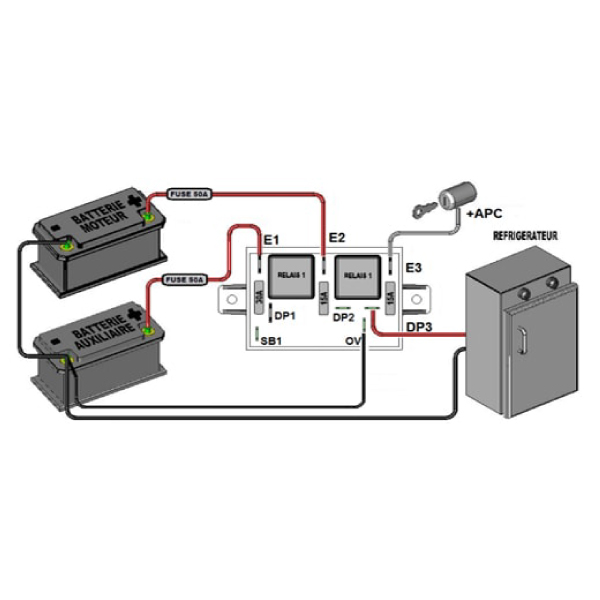 Coupleur séparateur de batteries avec relais frigo