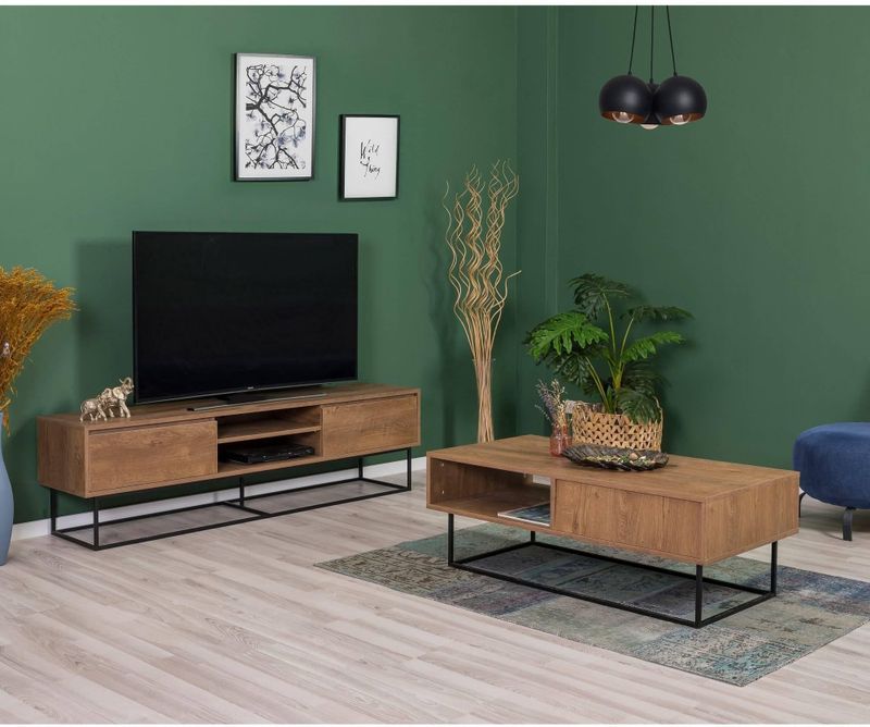 Kalune Design - Laxus - TV-meubel en Salontafel - Bruin en Zwart - Woonkamersets