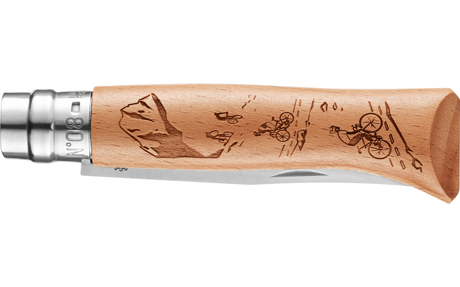 Opinel N°08 Gravure Sport Taschenmesser mit Gravur Klingenlänge 8,5 cm Velo