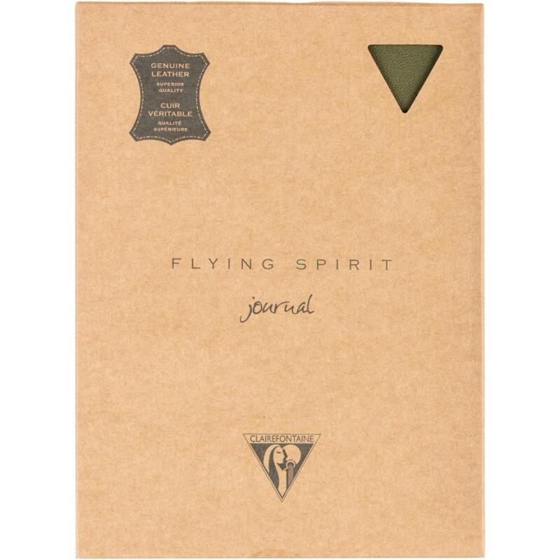 Carnet brochure cousue Flying Spirit A5 180 pages ligné couverture cuir lisse papier ivoire 90g - Kaki