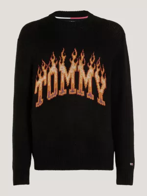 Suéter Relaxed Fit com Logo de Fogo