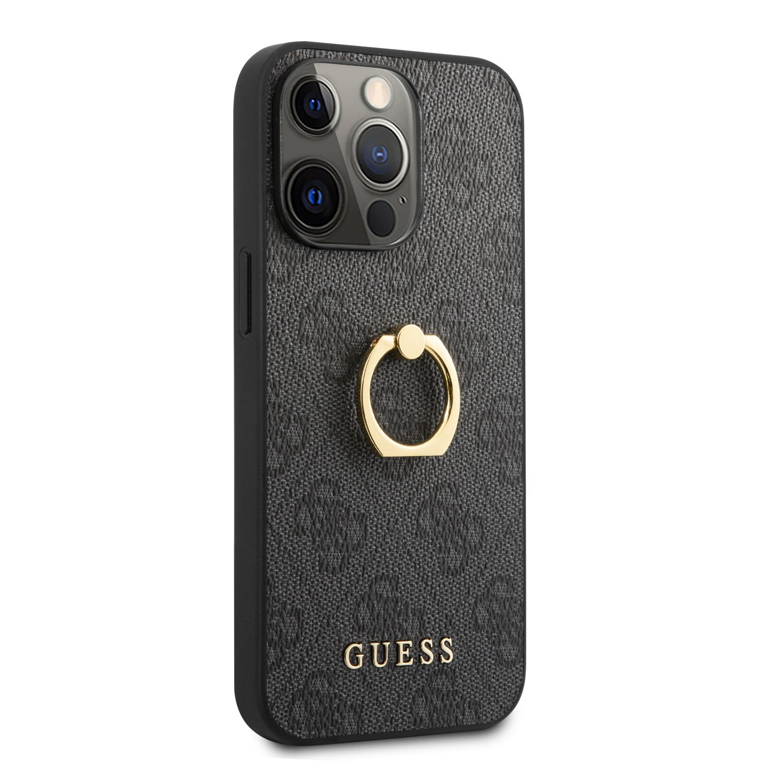 iPhone 13 Pro Leder Hardcase Hülle Ring (GUHCP13L4GMRGR) - Grau