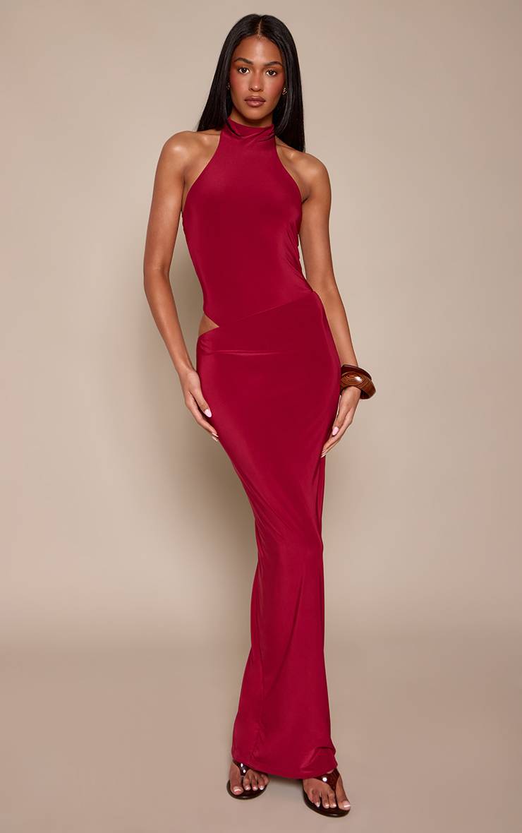 Rouge Vin Ensemble Body Grand Col Nageur En Jersey Slinky