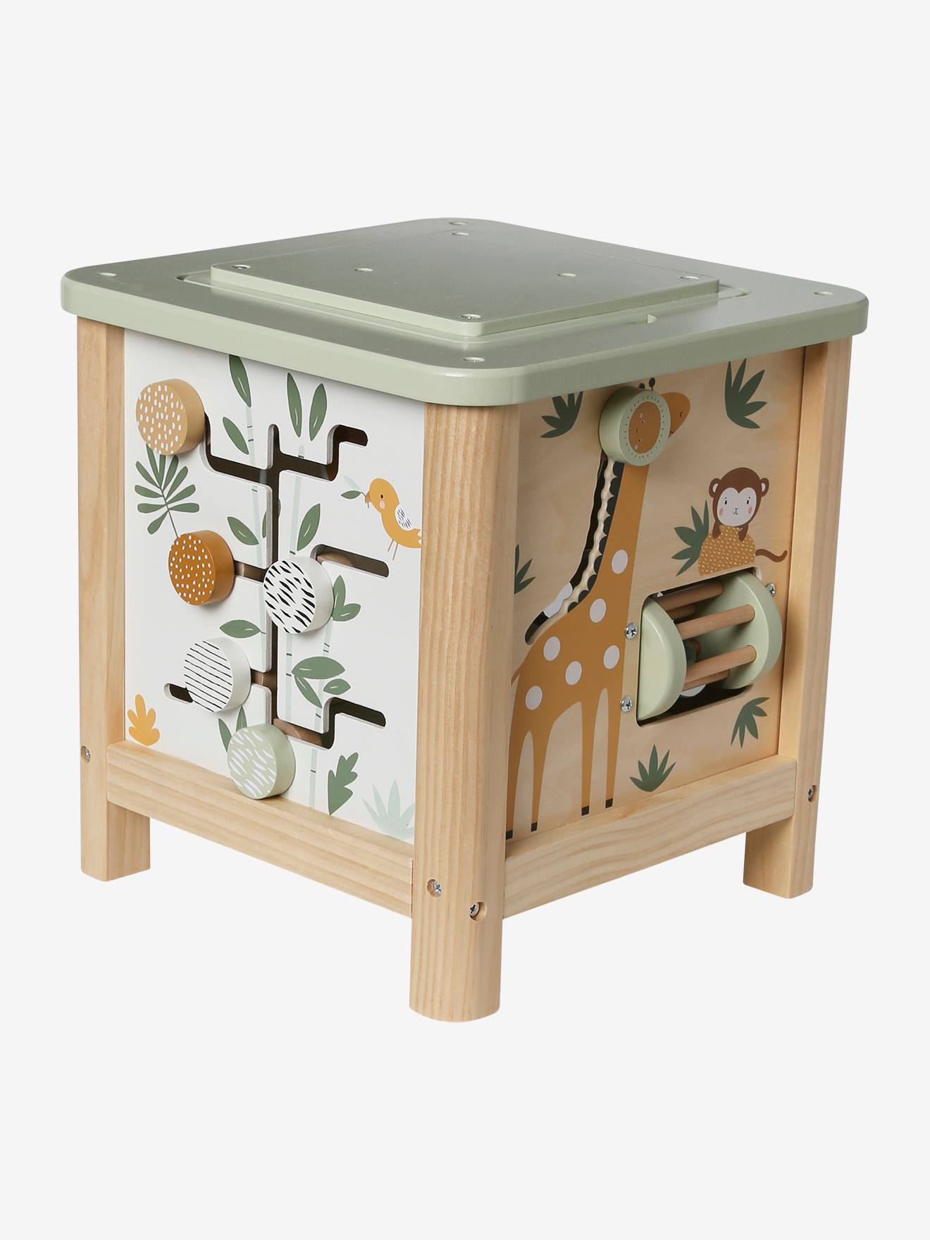 Cubo de atividades grande, feito de madeira com certificação FSC®. Rosa