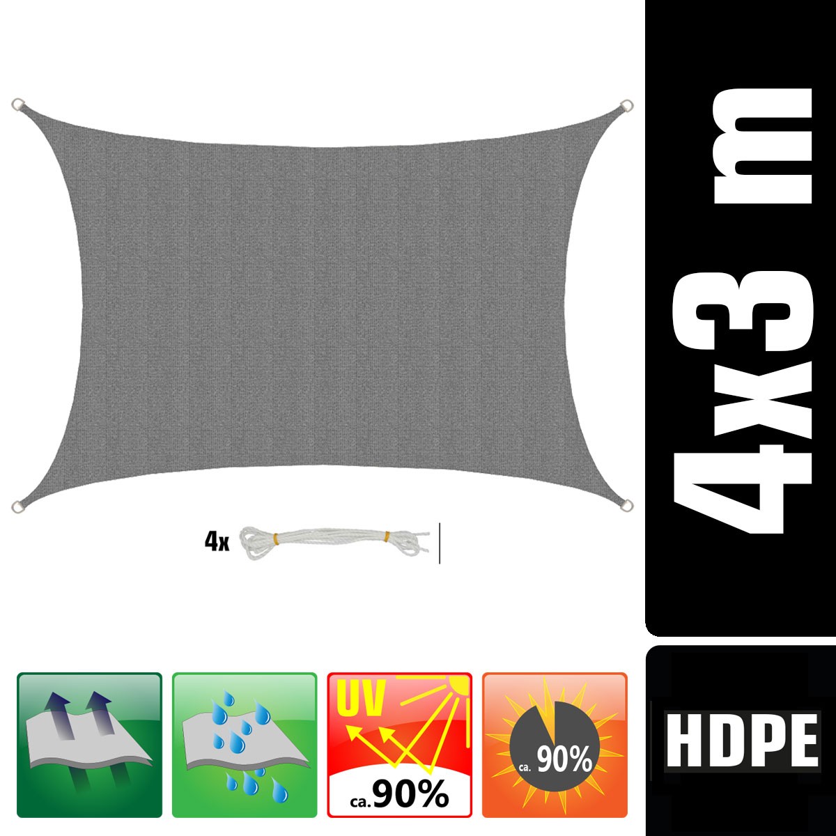 AMANKA 4 x 3 HDPE schaduwdoek - Grey