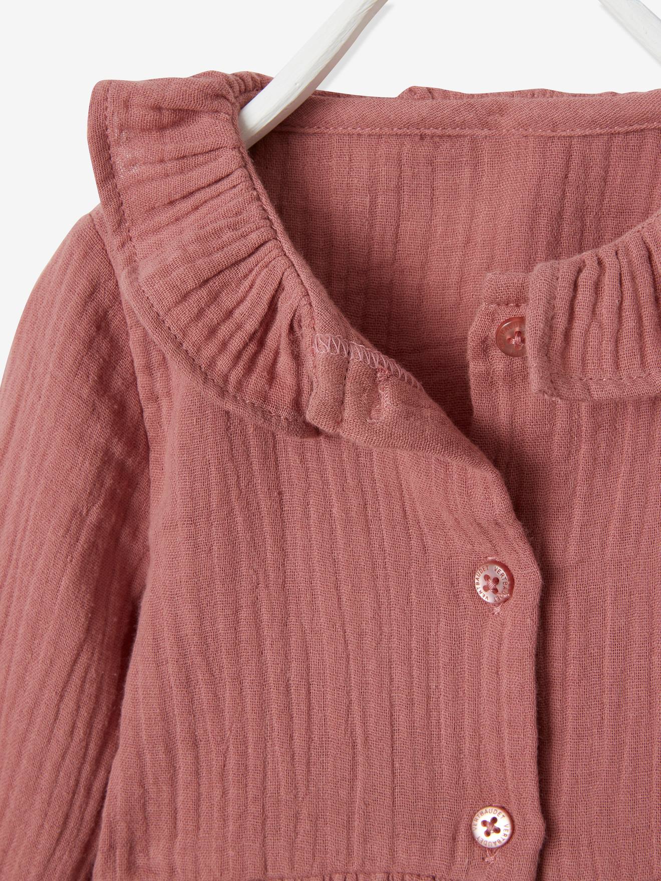 Vestido infantil com babado de chiffon de algodão, marrom médio liso