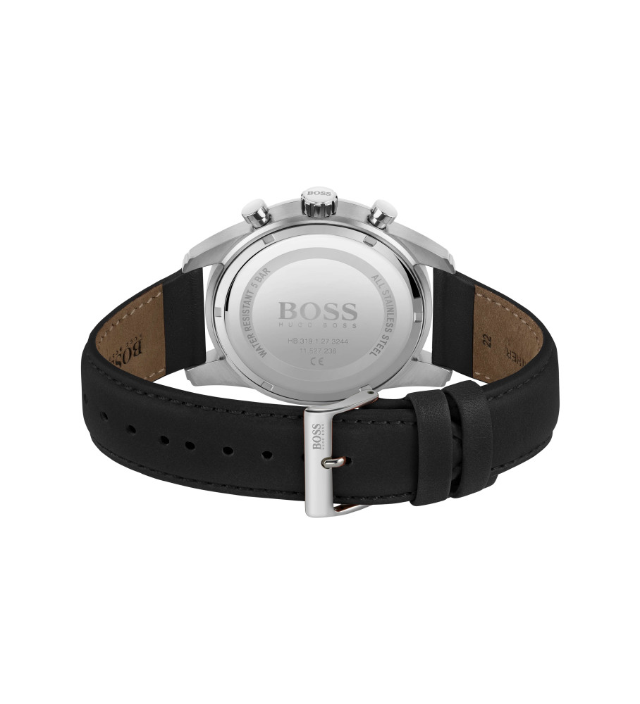 Relógio analógico BOSS Skymaster com pulseira de couro, preto