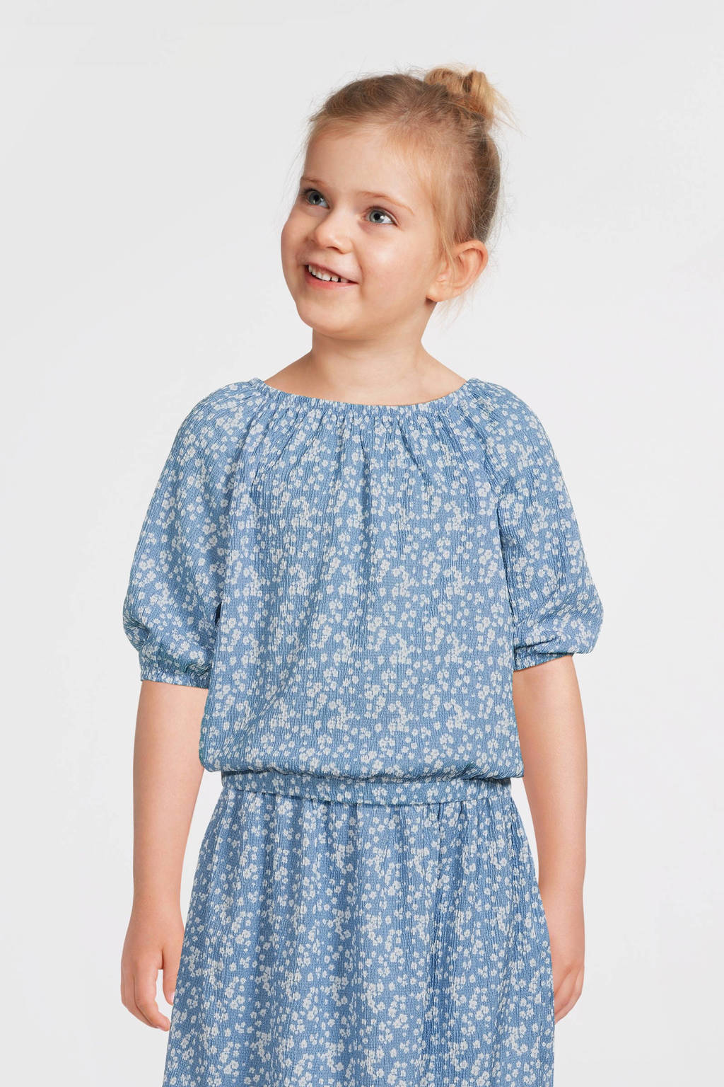 VERO MODA GIRL top met all over print en textuur blauw/wit
