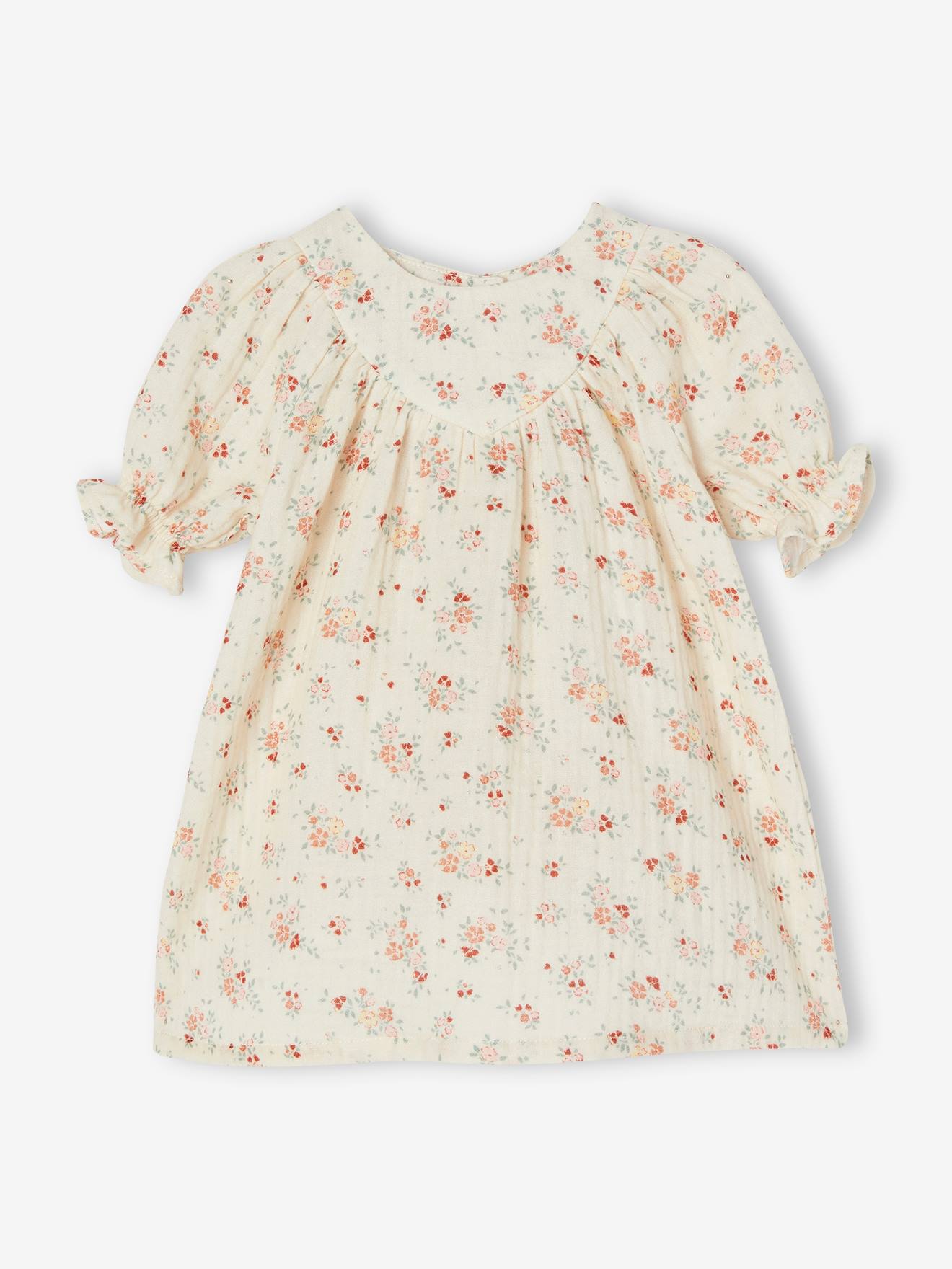 Conjunto de roupa de bebê de 3 peças em chiffon de algodão: vestido + calcinha + turbante bege