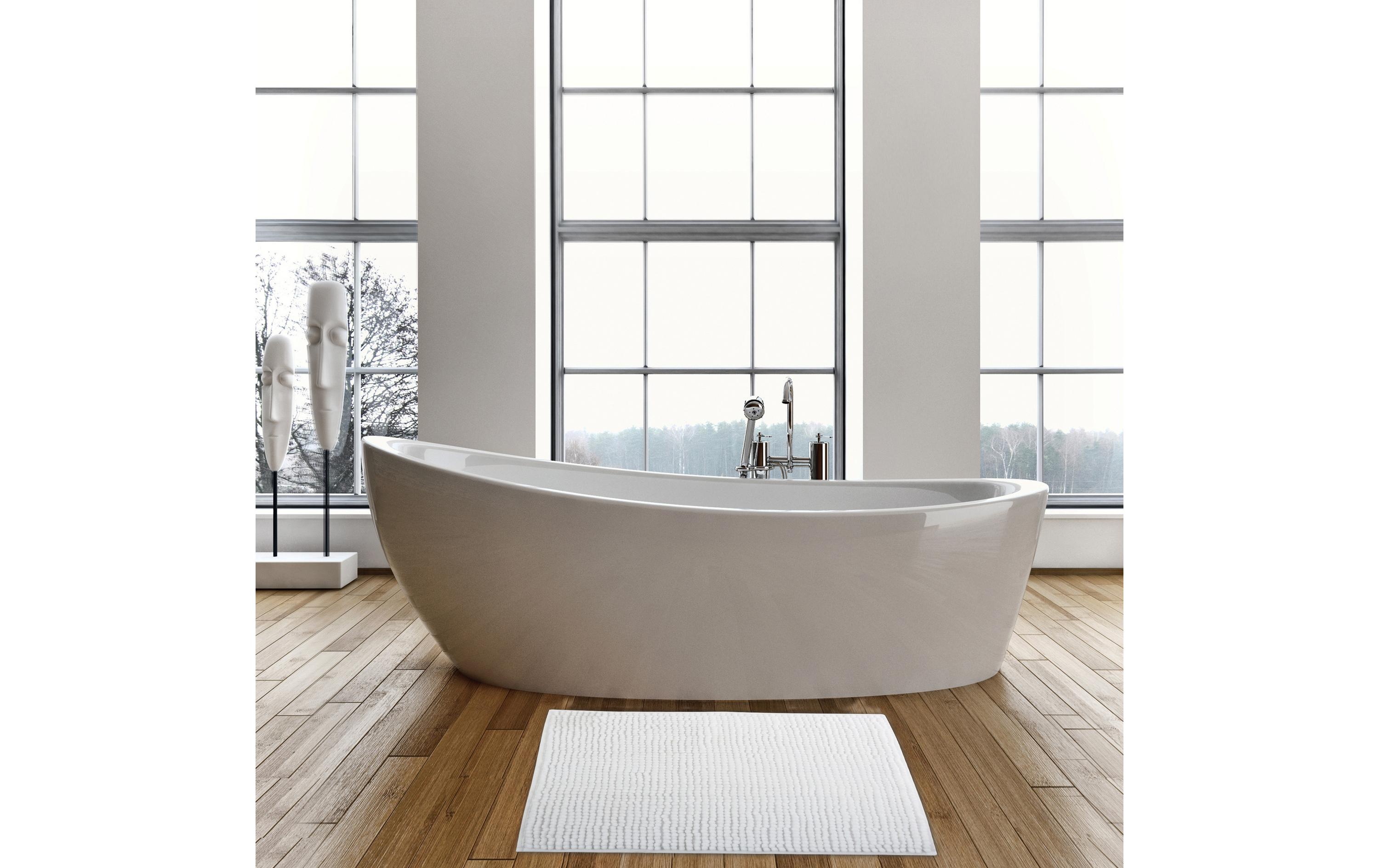 Badteppich Chenille 60 x 90 cm, WeissBadematte mit rutschfester Unterseite