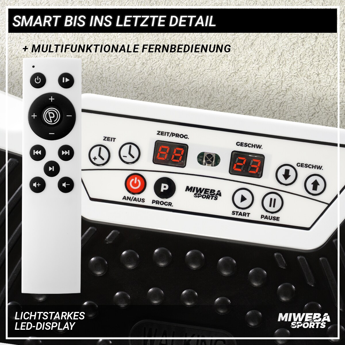Miweba Sports Vibrationsplatte MV100, 2D-Vibration, Bluetooth, 99 Stufen, 10 Programme, 250 Watt (Schwarz)