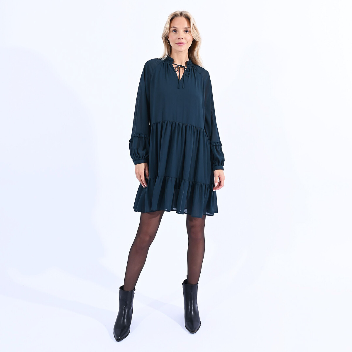 MOLLY BRACKEN<br>Vestido com mangas compridas e decote com laço