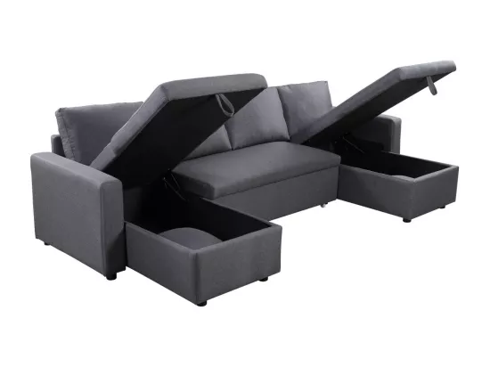 Canapé Panoramique Convertible avec 2 Coffres en Tissu