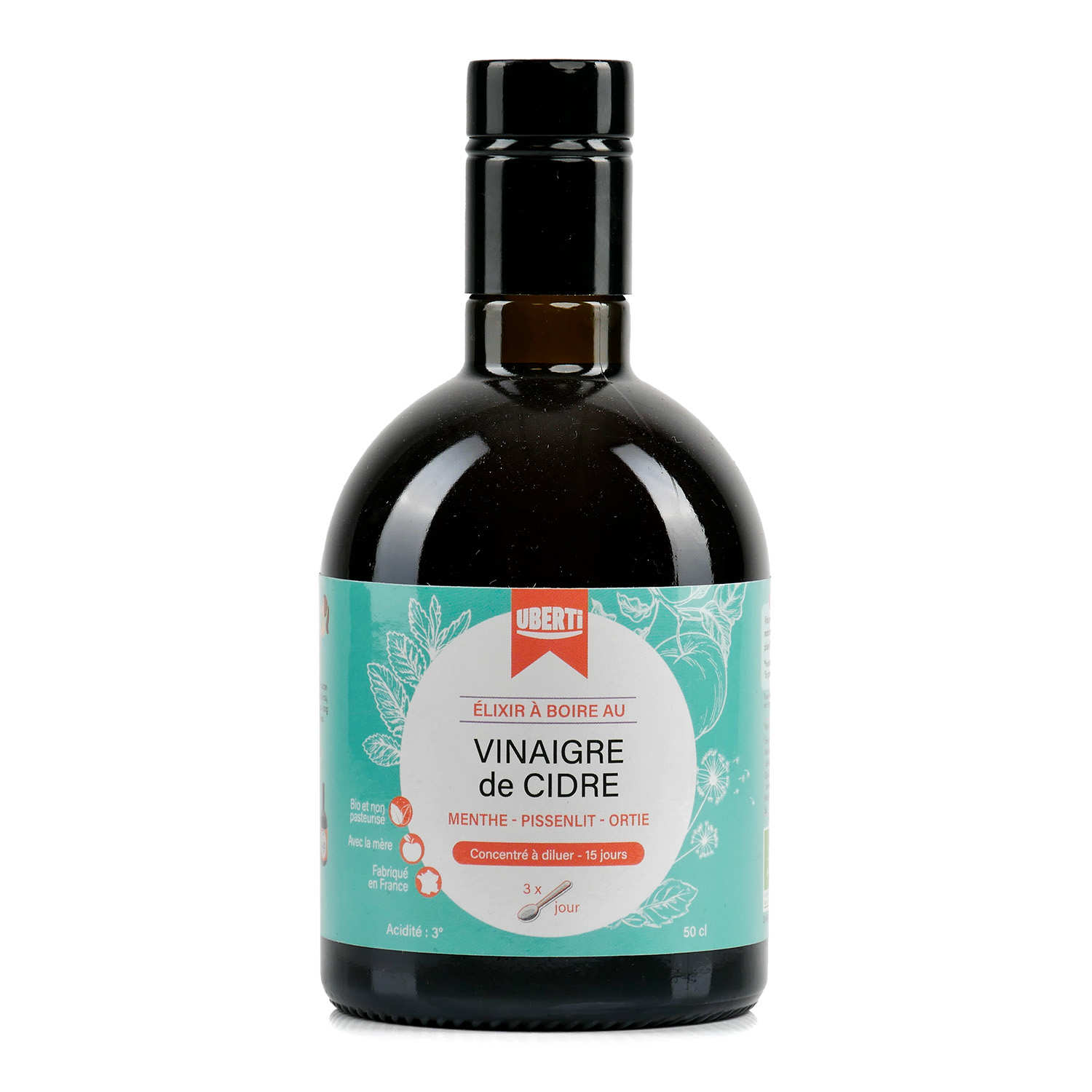 Élixir Uberti à boire vinaigre de cidre - Menthe, Pissenlit, Ortie