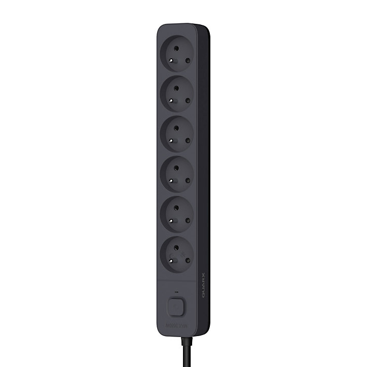 Multiprise avec interrupteur 6 prises 2 pôles + terre Quarx noir / gris 1.5 m