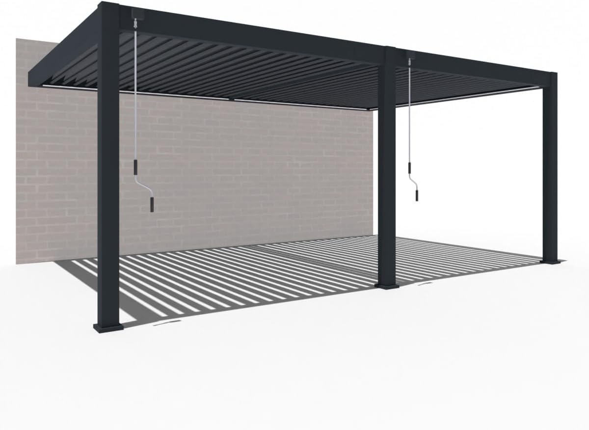 Pavillon Pergola 4x6m Terassenüberdachung mit Lamellendach verstellbar Gartenpavillon Hardtop wasserdicht stabil Winterfest Voll-Aluminium Grillpavillon Weide Deluxe Plus Wall Anthrazit
