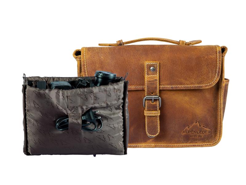 Alpenleder Kamera-Tasche Presse Beige Umhängetasche aus Echtleder