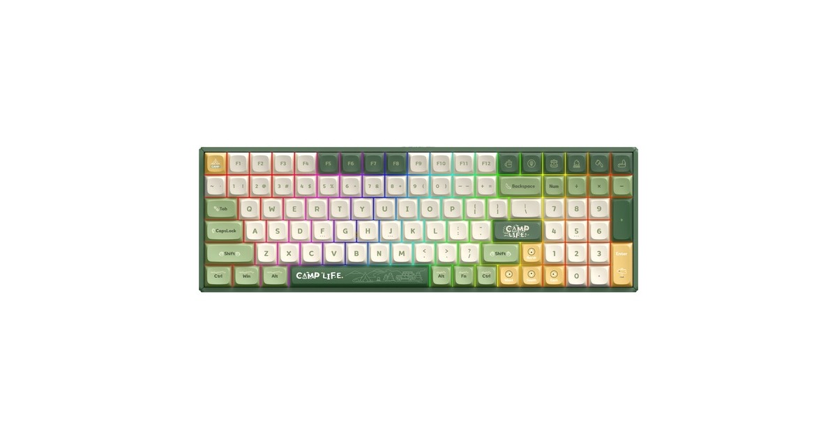 IqunixF97 Camping Wireless Mechanical Keyboard, gaming toetsenbord  (Groen/oranje, US lay-out, IQUNIX Moonstone Turbo, RGB leds, 96%, Hot-swappable, PBT, 2.4GHz | Bluetooth 5.1 | USB-C)