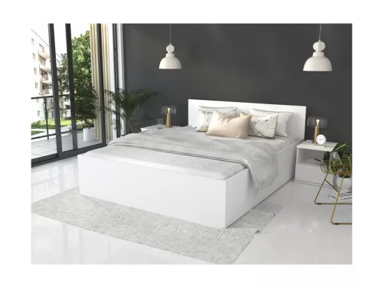 Lit Panama 140x190 + coffre - Sommier inclus Blanc