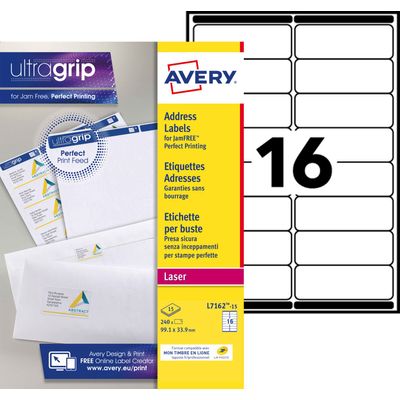 Avery - 240 Étiquettes adresse blanches - 99,1 x 33,9 mm - Impression laser - réf L7162-15
