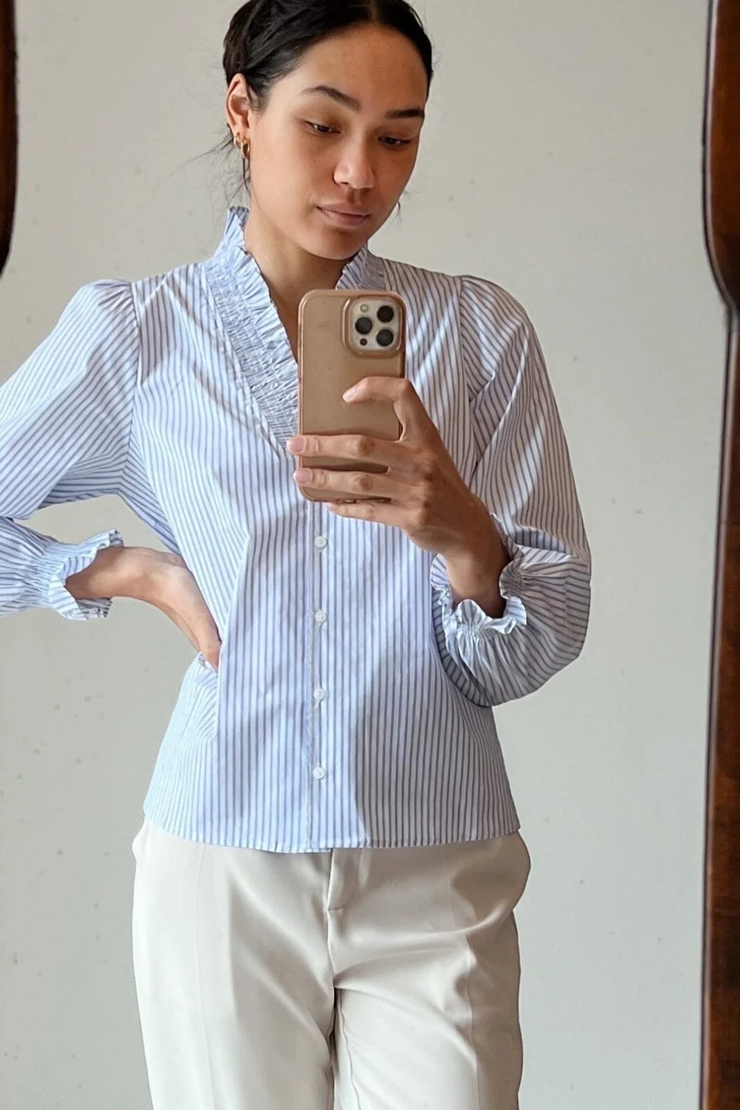 Neo Noir Brielle Stripe Shirt white light blue