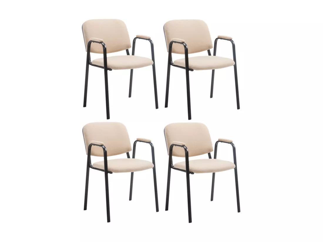 Lot de 4 Chaise de conférence - Tissu & Métal noir mat - Crème - Ken Pro