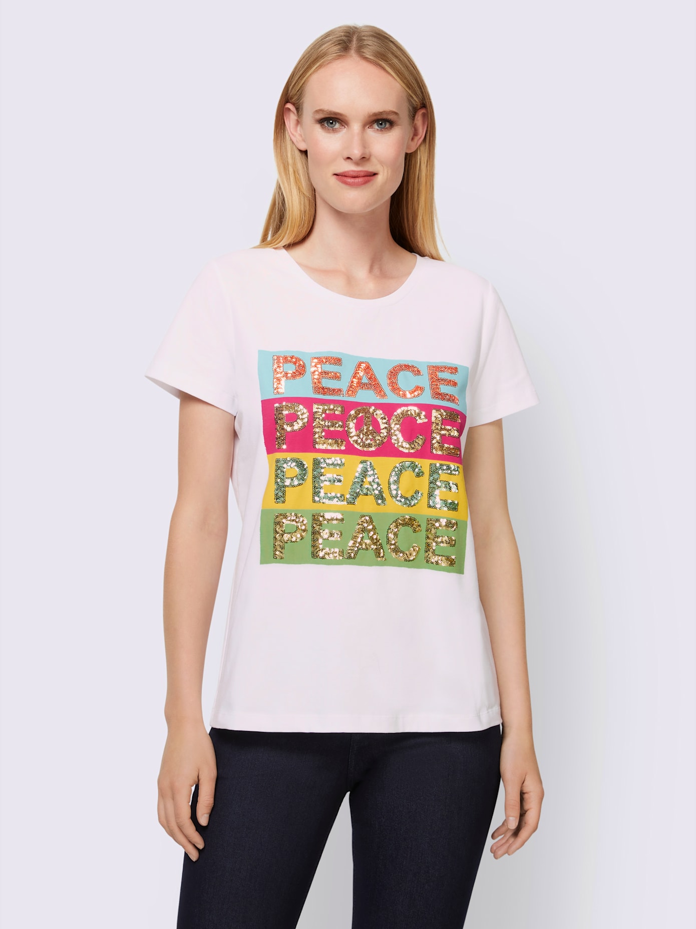 T-shirt imprimé inscription en paillettes