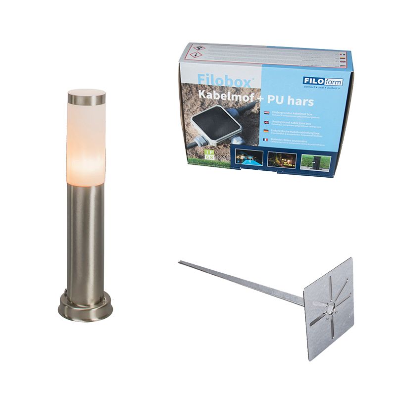 Buitenlamp paal staal 45 cm IP44 - Rox met grondpin en kabelmof