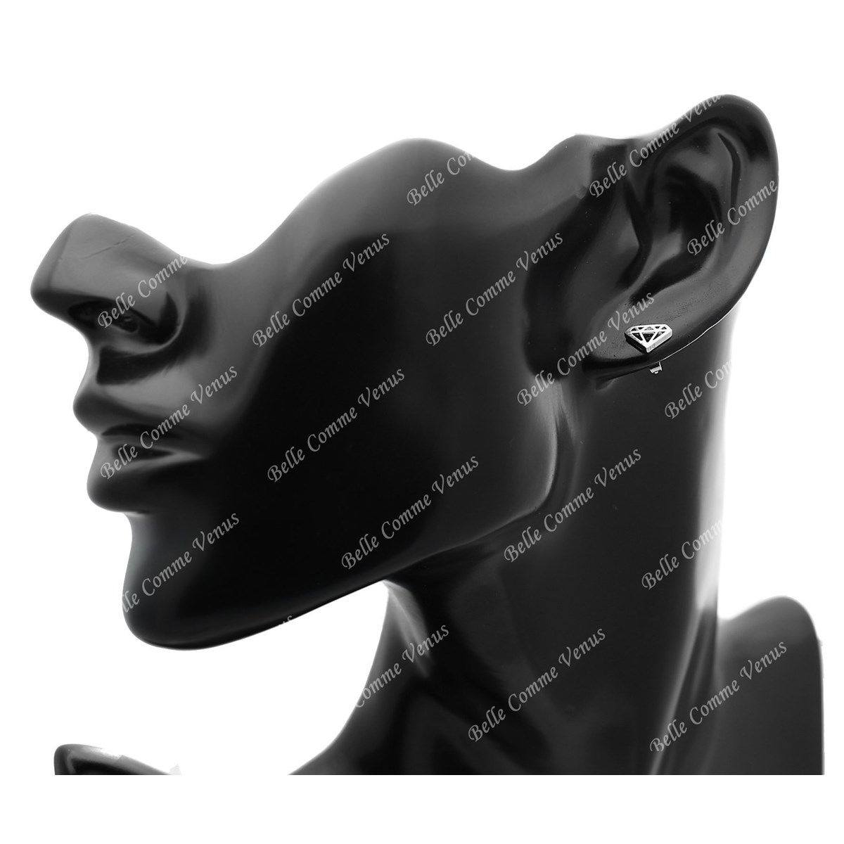 Boucles d'oreilles motif diamant forme ajourée Argent 925 Rhodié