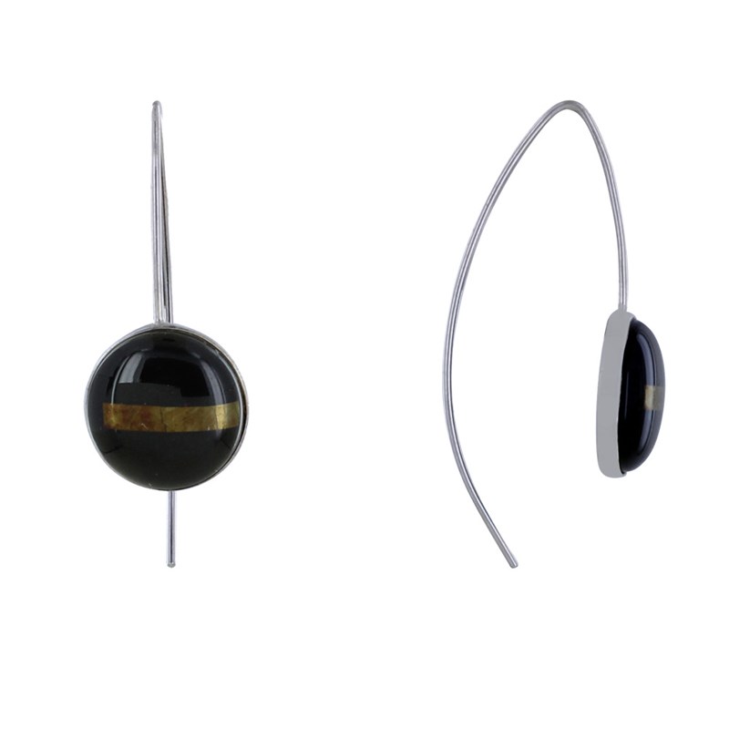 Boucles d'Oreilles Argent Rayées Noir et Argent
