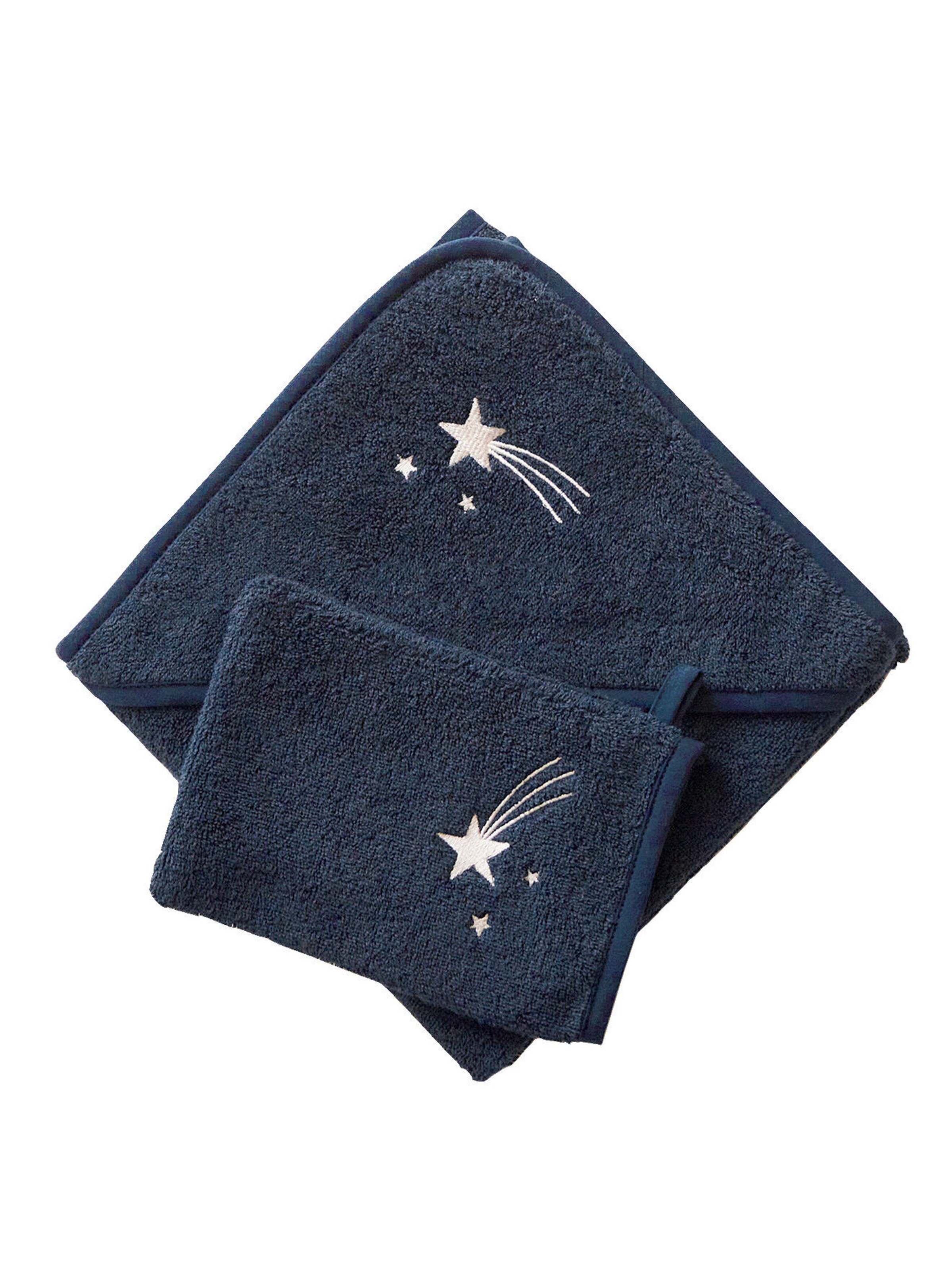 Vertbaudet Baby Kapuzenbadetuch & Waschhandschuh marine