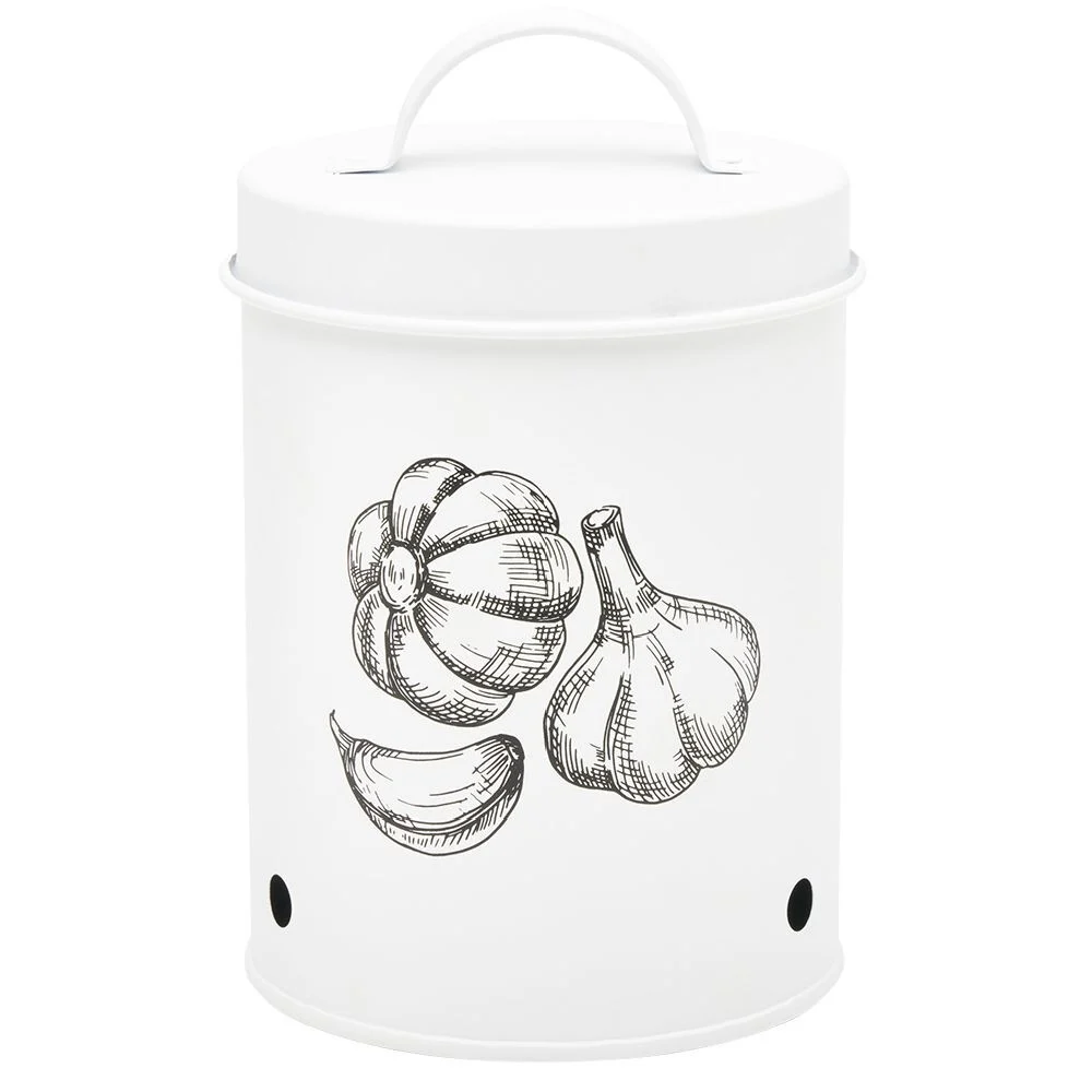 Boîte de conservation pour ail en métal blanc