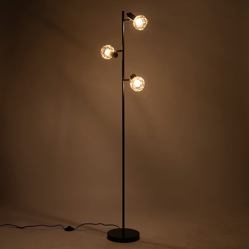 Vloerlamp zwart met koper 3-lichts - Mesh