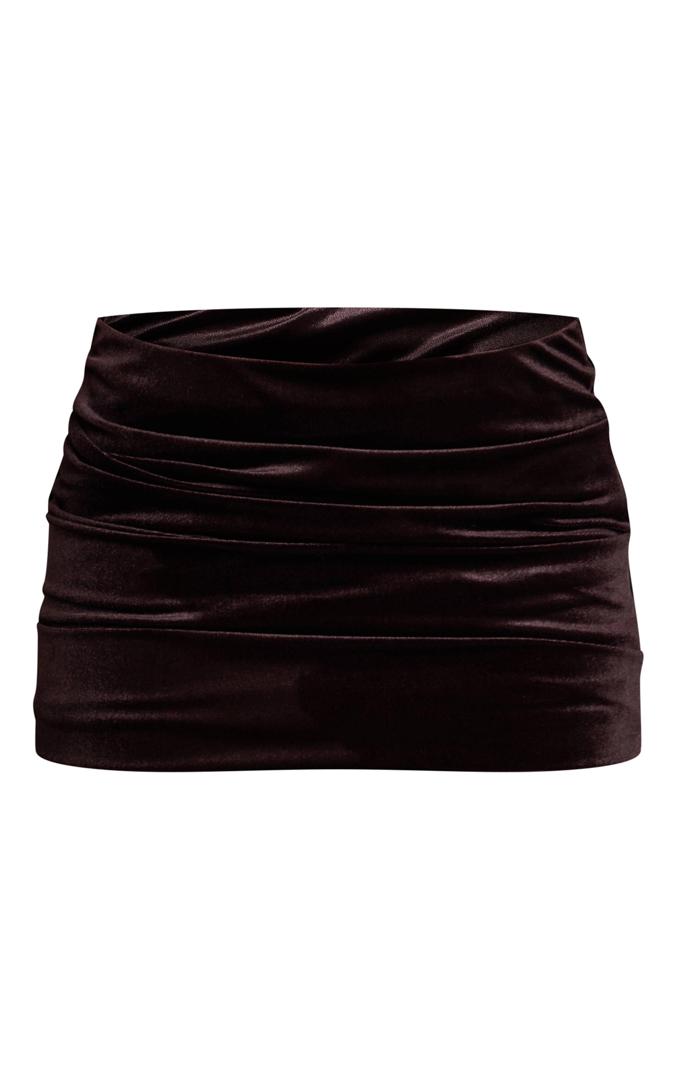 Marron Haut Long En Velours Marron Foncé À Col Bénitier Et Nœud