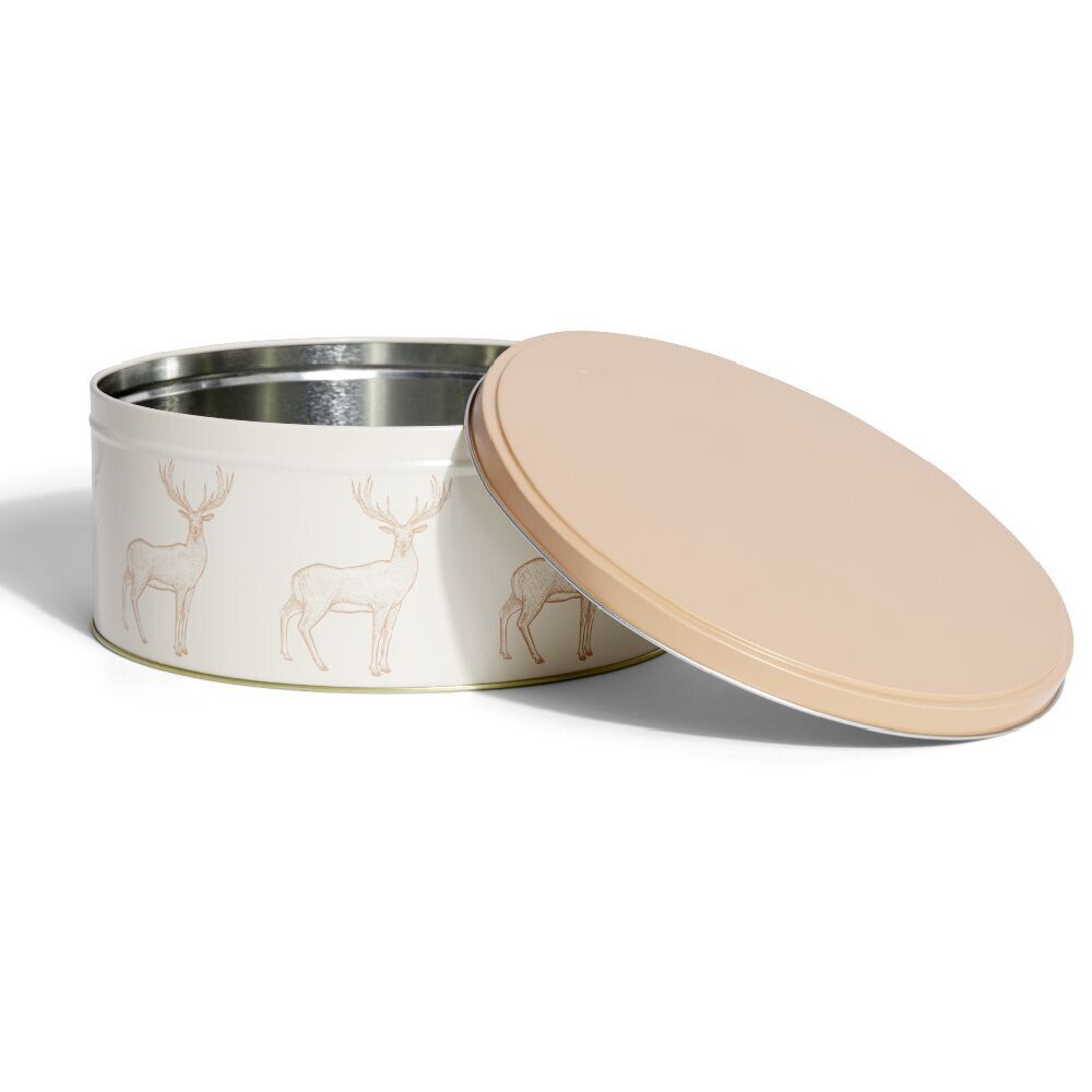 Boîte ronde en métal Ø22cm motif cerf beige et orange