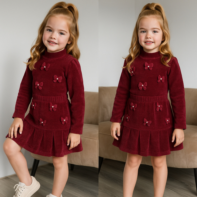 Pearly bow & skirt set - bordeaux
