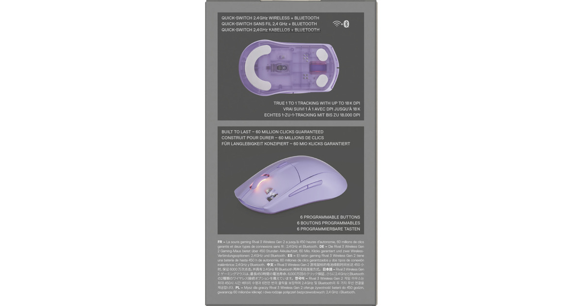 SteelSeriesRival 3 Wireless Gen 2 gaming muis  (Lavendel, 18.000 dpi, RGB, 2.4GHz / Bluetooth 5.0)