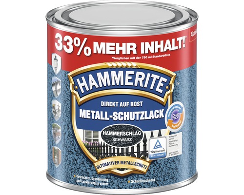 HAMMERITE Hammered Finish Effectverf Zwart 1 l (33% meer inhoud!)