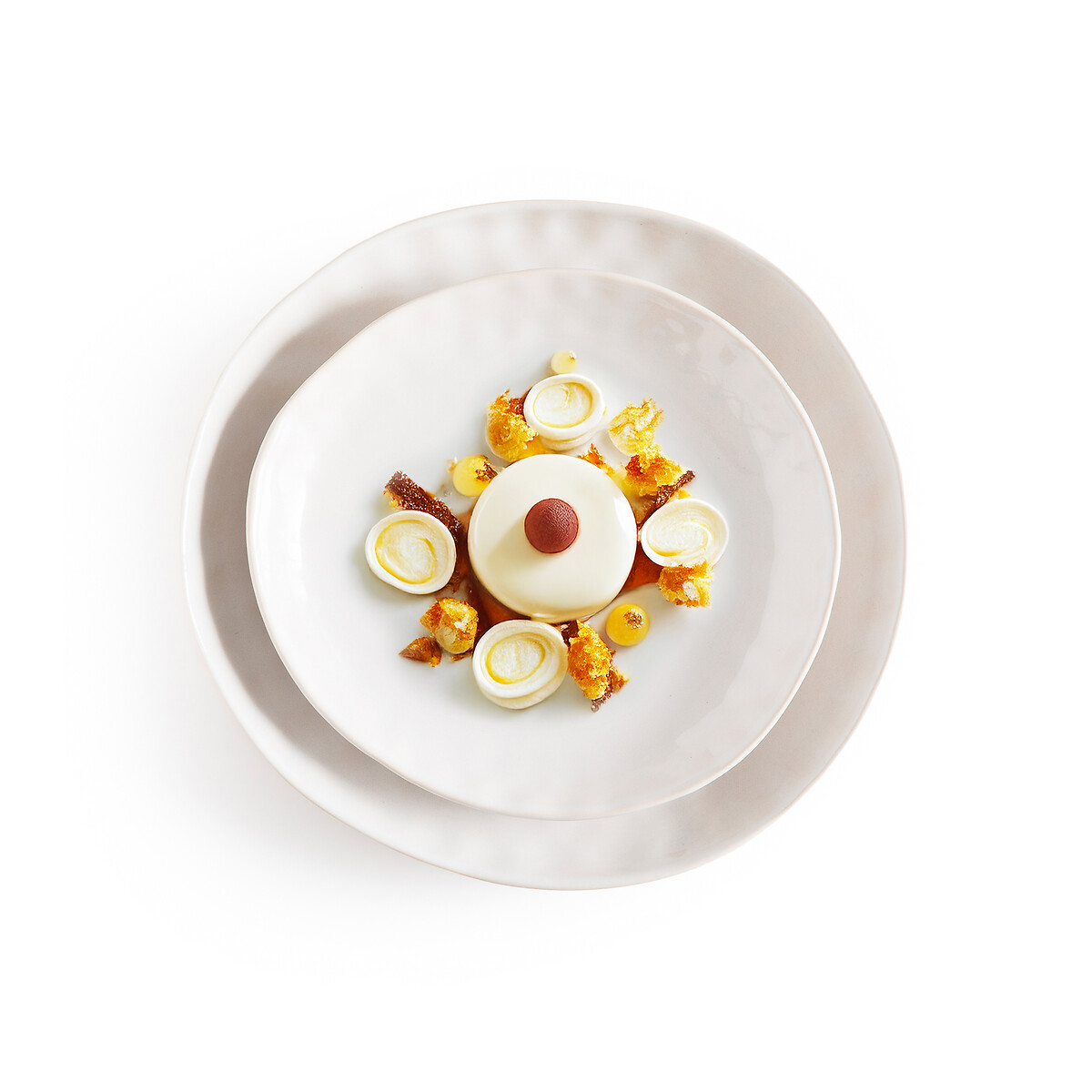 LA REDOUTE INTERIEURS<br>Conjunto de 4 pratos de jantar em faiança, cor creme